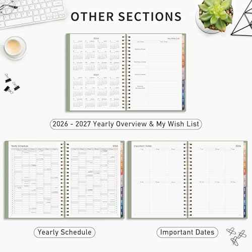 RETTACY 2026 Planner, Weekly and Monthly, Large Size (8.5" x 11"), 2026 Calendar, Jan 2026 - Dec 2026, 12-Month Tabs, Flexible Plastic Cover, 100 GSM Thick Paper (Light Green)