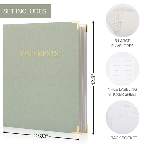 Aesthetic Document Organizer - Sturdy Linen 3-Ring Binder Safely Stores All Your Important Documents and Files in One Place - Easy to Use Expanding Storage Folder Incl. Envelopes, Pockets & Labels