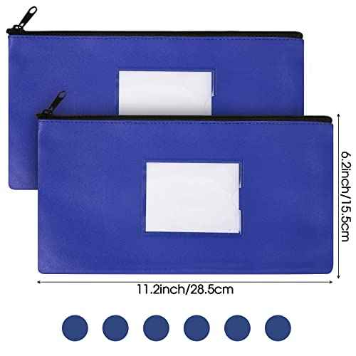 20 Pcs Money Bank Bag with Zipper 11 x 6 Inch Money Pouch Bulk Security Bank Deposit Bag with Clear Window Leatherette Cash Coin Wallet for Women Men(Dark Blue)