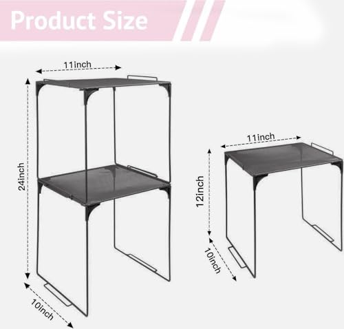 Piffny Locker Organizer Shelf Black 2 Pack - Stackable, Adjustable for School & Gym Lockers