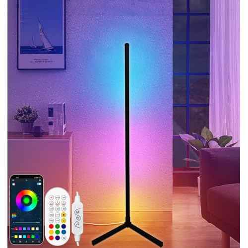 RGB Corner Floor Lamp, Color Changing Mood Lighting with App and Remote Control, Music Sync/DIY Colors, Modern LED Floor Lamp for Bedroom Living Rooms Gaming Room, 16 Million Colors & Scene Mode