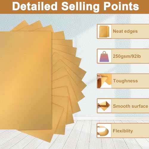 28 Sheets Gold Shimmer Cardstock 8.5 x 11 Metallic Paper, 250gsm/92lb Premium Glossy Paper Card Stock for DIY Cards Making, Anniversaries, Wedding Invitations, School Crafting, Greeting Cards