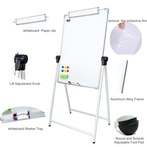 ADDXINH White Magnetic Double-Sided Whiteboard Easel 24x36'' with Stand, Adjustable Height, Foldable Dry Erase Board for Home Office & Teaching