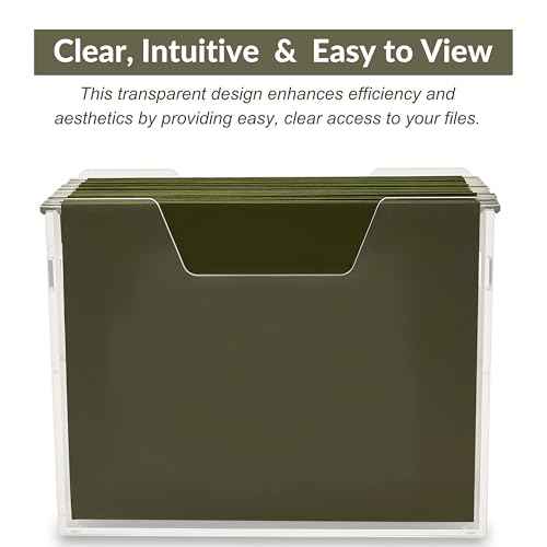 Acrylic File Holder - Clear Hanging File Organizer Box, Modern Acrylic File Folder Organizer, Lucite Hanging File Crate Bin with handles, Transparent Desktop File Folder Box for Letter Size