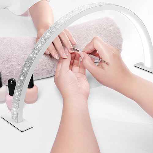29in Half Moon Light for Nail Desk, 2700K-5600K, Tattoo Lighting Lamp, Nail Desk Lamp, Eyelash Light, Salon&Home, White(Crystal Diamond)