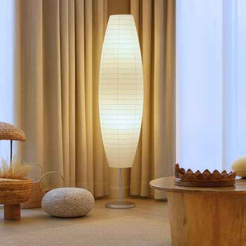 LIGHTACCENTS 59-Inch Rice Paper Floor Lamp ? Japanese-Style Lantern with White Paper Shade, Modern Standing Lamp for Living Room, Bedroom, Office, Soft Ambient Lighting for Home D?cor