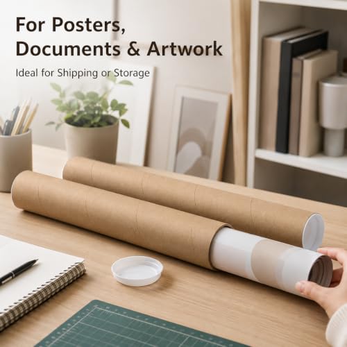 2-Pack Kraft Mailing Tubes with End Caps - 24 Inch for Posters & Documents
