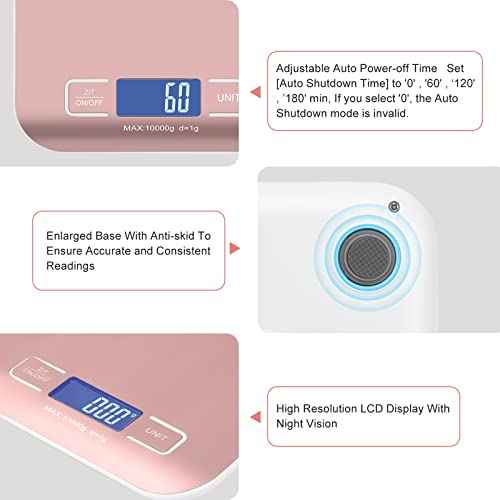 Digital Shipping Scale, Kitchen Scale, Stainless Steel Accurate 10kg/1g Portable Rechargeable Small Postal Scale for Packages, Small Business, Handmade, Liquids, Jewelry, Boutique(Rose Gold)