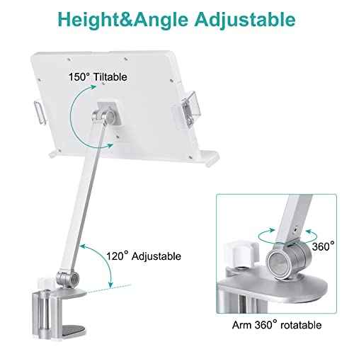 PATIKIL Book Stand for Reading, Metal Reading Rest Book Holder with Page Clips, Height Angle Adjustable, 360¡Æ Rotating Arm Suitable for Sheet Music, Laptop