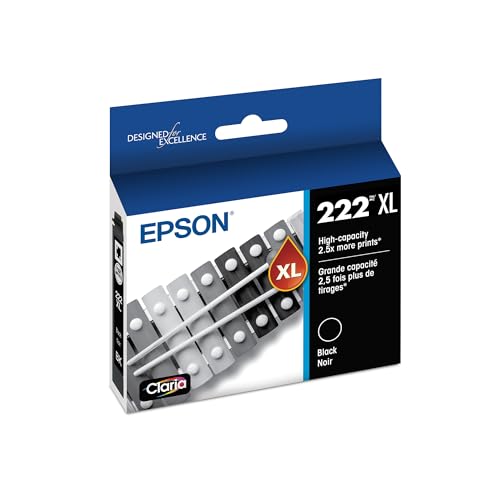 Epson 222 Claria Ink High Capacity Black Cartridge (T222XL120-S) Works with Workforce WF-2960, Expression XP-5200