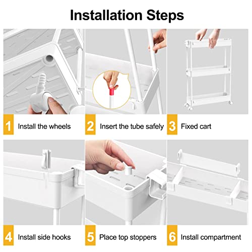 SPACELEAD White 3-Tier Slim Mobile Storage Cart for Kitchen, Bathroom, Office