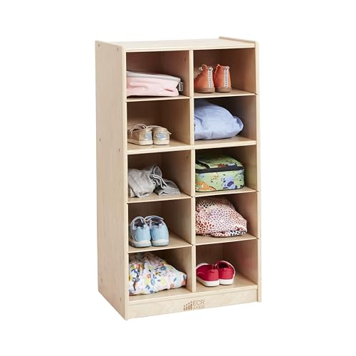 ECR4Kids 10 Cubby Mobile Tray Storage Cabinet, 5x2, Classroom Furniture, Natural