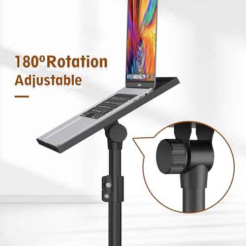 Black Projector Floor Stand with Wheels - Adjustable Height 29 to 44 Inches, Ideal for Office & Home, Portable Laptop Stand