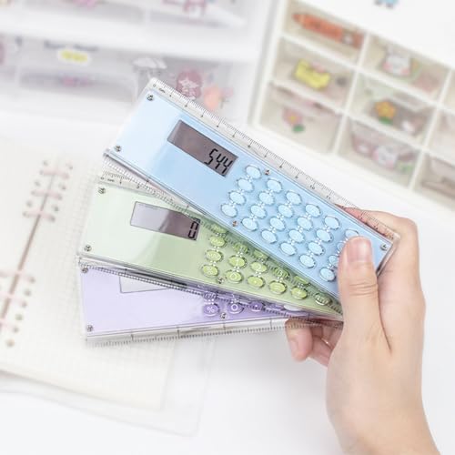 Pink 15cm Double Scale Ruler with Built-in 8 Digit Calculator for School Office