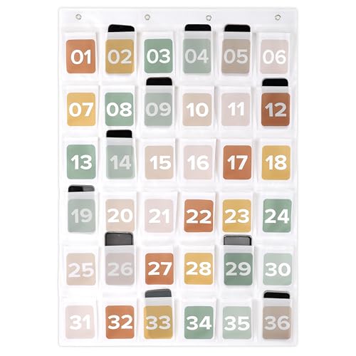 Beige Cell Phone Holder Classroom Organizer with 36 Numbered Pouches