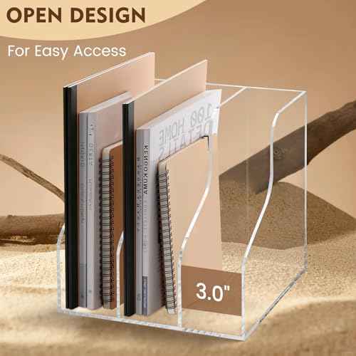 Werhoo A4 Thickened Acrylic Desk Organizer with 3 Vertical Compartments, Scratch-Resistant Pads