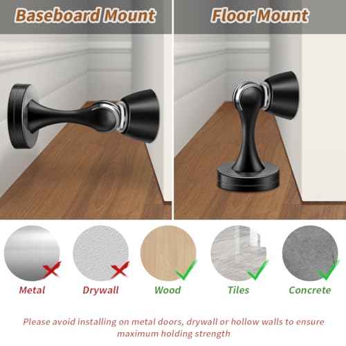 6 Pack Door Stoppers, Black Magnetic Door Stops, Heavy Duty Wall Floor Magnetic Door Catch, Brushed Oil Rubbed Magnet Doorstop to Keep Doors Open