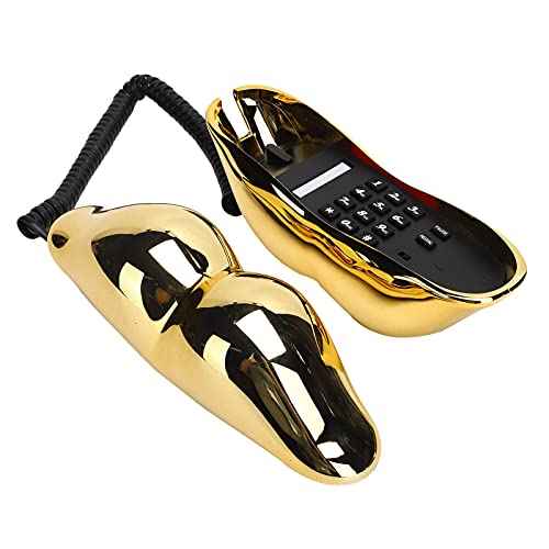 Electroplating Golden Yellow Funny Lip Telephone, with Number Storage Function, Landline Telephone Home Desktop Corded Fixed Telephone for Home Office Phones Home Decoration