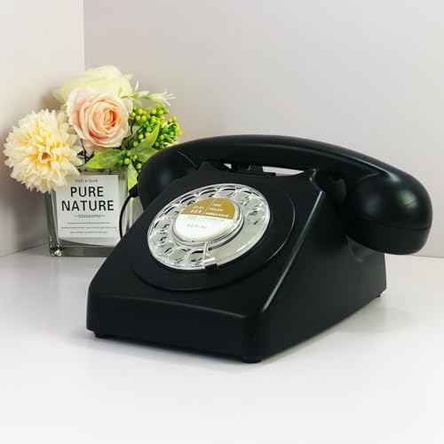 Black Landline Phone Corded Rotary Dial Telephones 1980'S Classic Old Style Retro Desk Phone Home Office School Hotel
