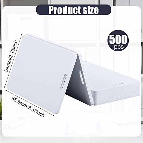 Tinlade 500 Pcs White CR80 PVC Cards with Slot Punch on Short Side Vertical Slot Punch Card Blank Plastic Photo ID PVC for Business Office, Standard 30Mil Size