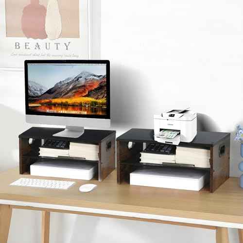 2 Tier Desktop Printer Stand,Multi-Purpose Desk Organizer for Folders,Books,for Fax Machine, Scanner,Home Office