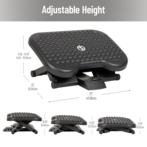 Mind Reader Adjustable Ergonomic Foot Rest with Massage Surface - Under Desk, Black