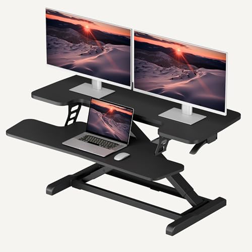 Sanodesk 36" Standing Desk Converter - Sit-to-Stand Riser with Keyboard Tray (Black, 36")