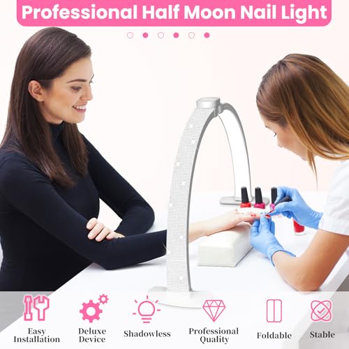Nail Half Moon Light: Arch Rhinestone LED 29in Moonlight with Phone Holder Stand 3 Light Colors /10 Brightness Levels - Professional Nail Salon Esthetician Media Tech