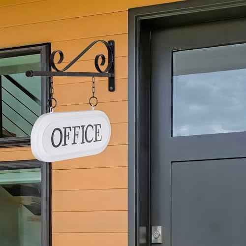 AuldHome Design Wall-Mounted Metal Office Sign, Farmhouse Enamelware 2-Sided Reception/Office Sign