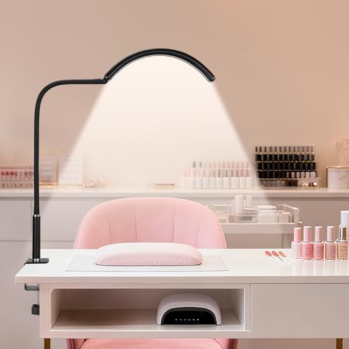 Professional Half Moon Desk Light for Nail Techs & Artists - Flexible Gooseneck LED Lamp with Eye-Caring Design, Perfect for Nail Art, Eyelash Extensions, Crafting, and Tattoo Work