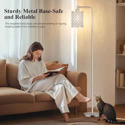 QiMH Industrial Floor Lamp for Living Room, Modern Standing Lamp with Crystal Lampshade Pedal Switch, 67¡± Tall Lamp for Bedroom Study Room, Silver (2700K LED Bulb Included)