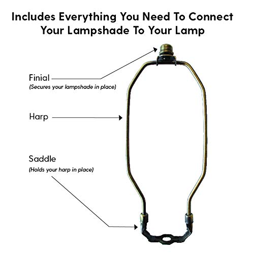 I Like That Lamp Complete Lamp Set - Antique Brass 8' Harp (Suitable for 9' to 10' Lampshade) - Includes Harp, Saddle Holder Base & Finial - Converter For Table and Floor Lamps