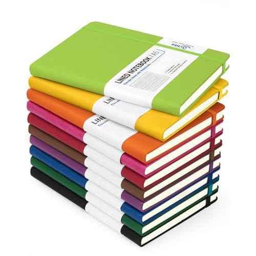 Dynta Hardcover Journal Notebooks, 10 Packs A5 Lined Journals Bulk for Writing 200 Pages/100Sheets, 8.4 x 5.8 inch, 10 Colors Classic Ruled Notebook for Work/Travel/College/Note Taking