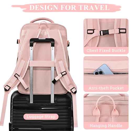 Large Travel Backpack for Women, 40L Travel Bag Personal Item Size, Laptop Backpacks, Waterproof Carry On Backpack with Packing Cubes for College Business Hiking Work Essentials, Pink
