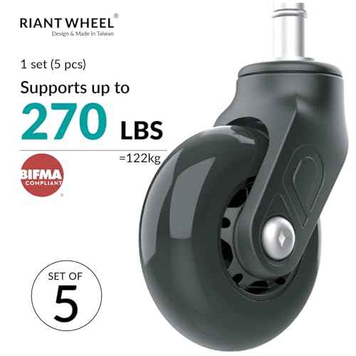 Riantwheel, Office Chair Wheels Replacement Rubber Chair casters for Hardwood Floors and Carpet, Set of 5, Office Chair Caster (Black)