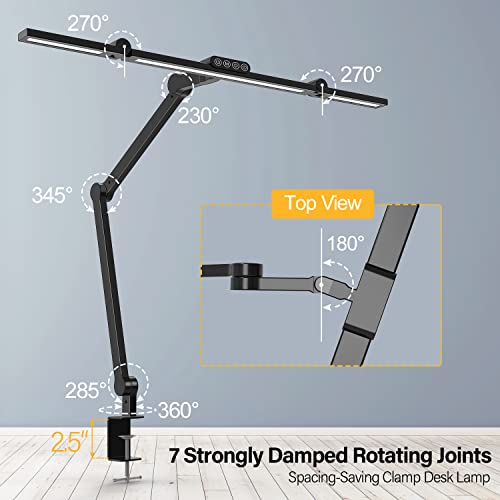 Micomlan Black Clamp Desk Lamp with Auto Dimming & Atmosphere Lighting – Architect LED Office Light, 24W