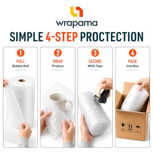 Wrapama Clear Small Bubble Wrap Roll 12in x 175ft - Pack of 1, Perforated Shipping & Packing Cushioning