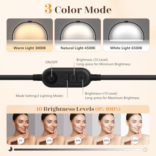 Half Moon Light for Nail Desk: 29" Foldable Half Moon Nail Desk Lamp with Phone Holder for Beginner - Arch Tech Light with 3 Color Modes & 10 Brightness for Manicure Salon (Black Diamond, Large)