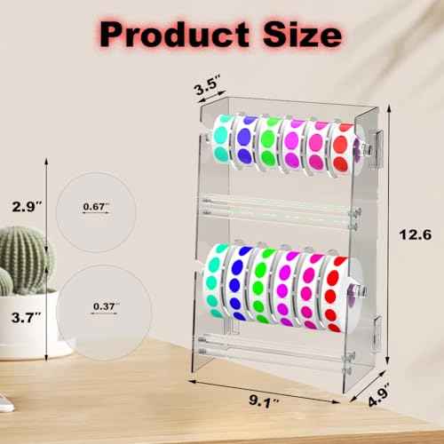 Double-Layer Acrylic Roll Sticker Dispenser - Adjustable Label Holder Tape Organizer for Office School Home Desktop Storage