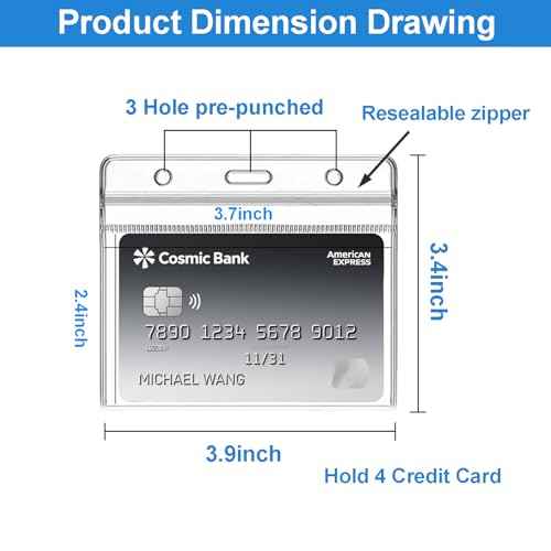 6 Pack Horizontal Plastic Badge Holders with Resealable Zipper, Waterproof ID Card Holder for Proximity Badges, Credit Cards, Driver¡¯s License (2.4 x 3.7 Inch).