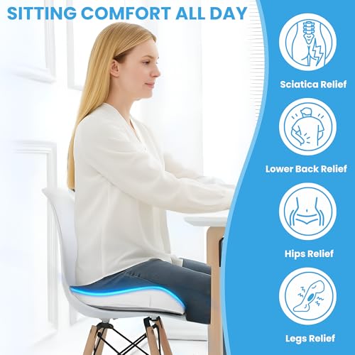 Foldable Non Slip Seat Cushion Orthopedic Memory Foam for Back,Tailbone, Hemorrhoid & Hip Pain Relief Portable Cushion for Yoga, Stadium, Golf Carts, Office, Car & Travel -Bonus Cover & Storage Bag