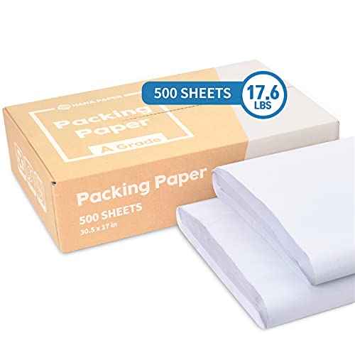 HANA PAPER 30.5" x 17" Large size (500 sheets, 17.6lb) Packing Paper Sheets for Moving, A grade of Newsprint paper for wrapping, storage, shipping. Box packaged. Ideal for wrap dish, glassware.