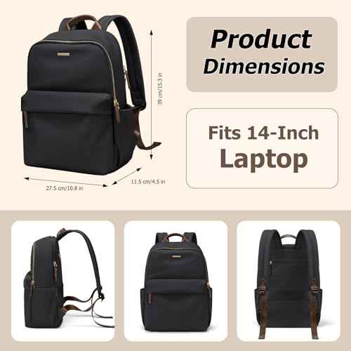 Laptop Backpack for Women Fit 14 Inch Stylish Daypack Notebook Travel Work Commuter Casual Daypack Backpack Purse for Women Travel Business (Black)