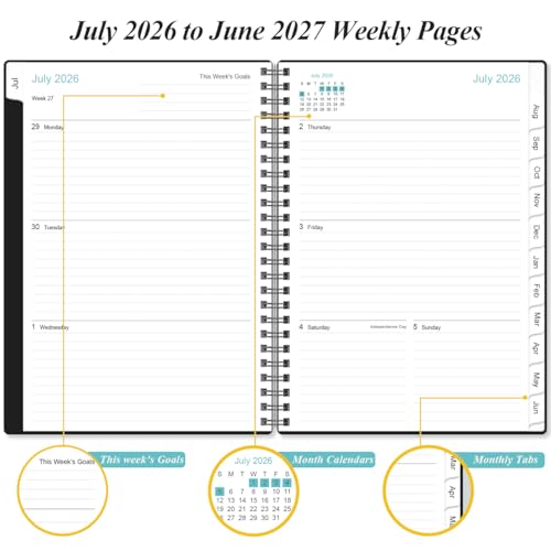 Heveboik Black A5 Weekly & Monthly Planner 2026-2027 July - June Spiral Bound