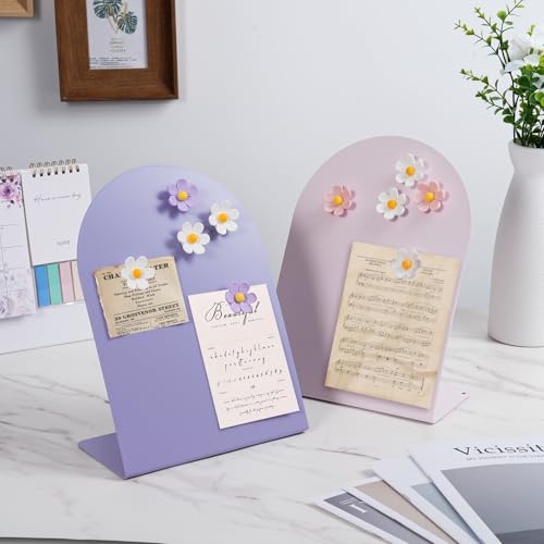 Pink Magnetic Display Board Set with 6 Flower Magnets - 11x8 in Home Office Classroom Decor