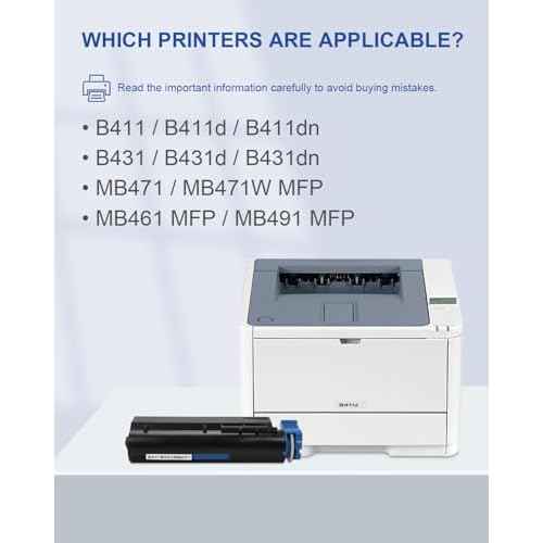 B411/B431 Toner Cartridge 1 Pack: Compatible 44574701 Toner Cartridge Replacement for OKI B411 B431 MB471 MB461 MB491 MFP Series Printer