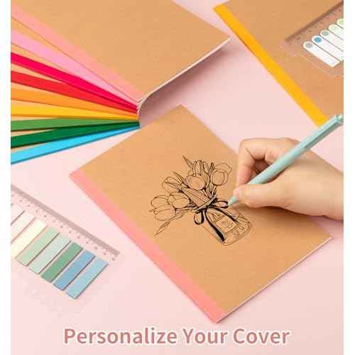 60 Pack Composition Notebook Journals Bulk, A5 Lined College Ruled Notebook, Kraft Cover with Rainbow Spines, 8.3¡±x 5.5¡±, 15 Colors 60 Pages for School Office Travel