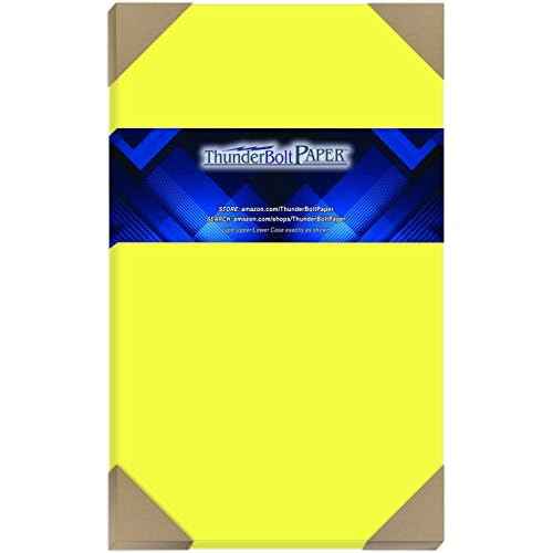 100 Neon Yellow Fluorescent Color Cardstock - 8.5" X 14" (8.5X14 Inches) Legal|Menu Size - 65# lb/Pound Light Card Weight Cover Paper - Quality Printable Smooth Surface Sheets