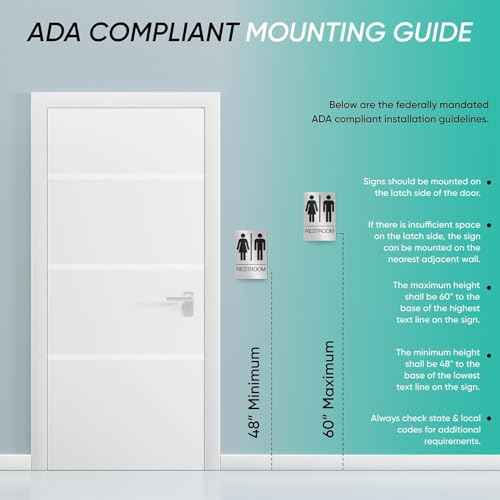 Unisex Bathroom Signs, Restroom Sign For Business - For Men and Women - 10 Pack - 9" by 6" - ADA Compliant with Braille - Strong Double-Sided Adhesives Included - Apply to Office, Home, Public Door/Wall