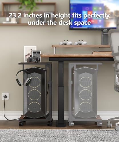 Akxomel Rustic Brown Computer Tower Stand with Charging Station — 11.8 x 16.5 x 23.2 in